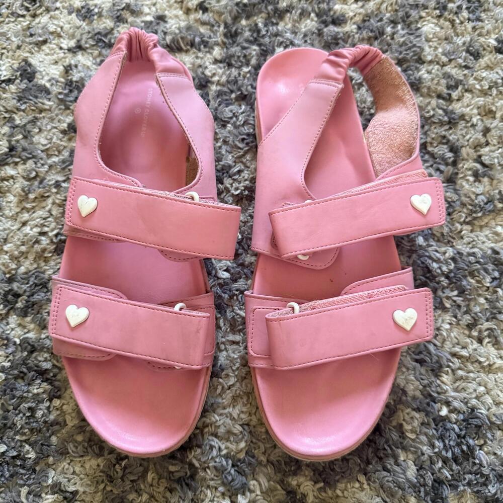 Stoney Clover Lane Pink Platform Sandals Heart Detail Size 8